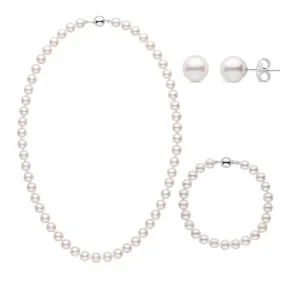 18 Inch 3 Piece Set of 7.0-7.5 mm AA  White Akoya Pearls