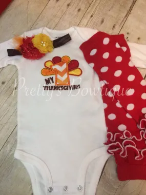 1st Thanksgiving shirt or bodysuit set legwarmers, and headband