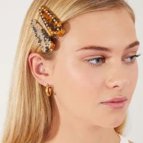 Accessorize London Tortoiseshell Stud Hair Clips Set Of Two