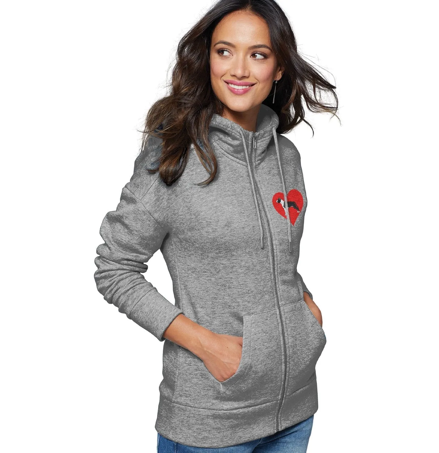 American Staffordshire Terrier on Heart Left Chest - Unisex Full-Zip Hoodie Sweatshirt