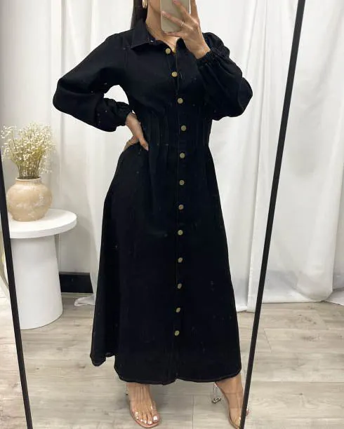 Aradia Long Sleeve Denim Dress Black