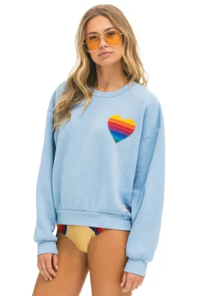 AVIATOR NATION RAINBOW HEART STITCH RELAXED CREW SWEATSHIRT - ICE