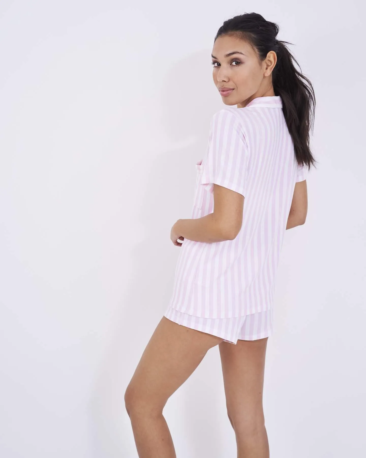 Bedshort Set - Pale Pink Stripe