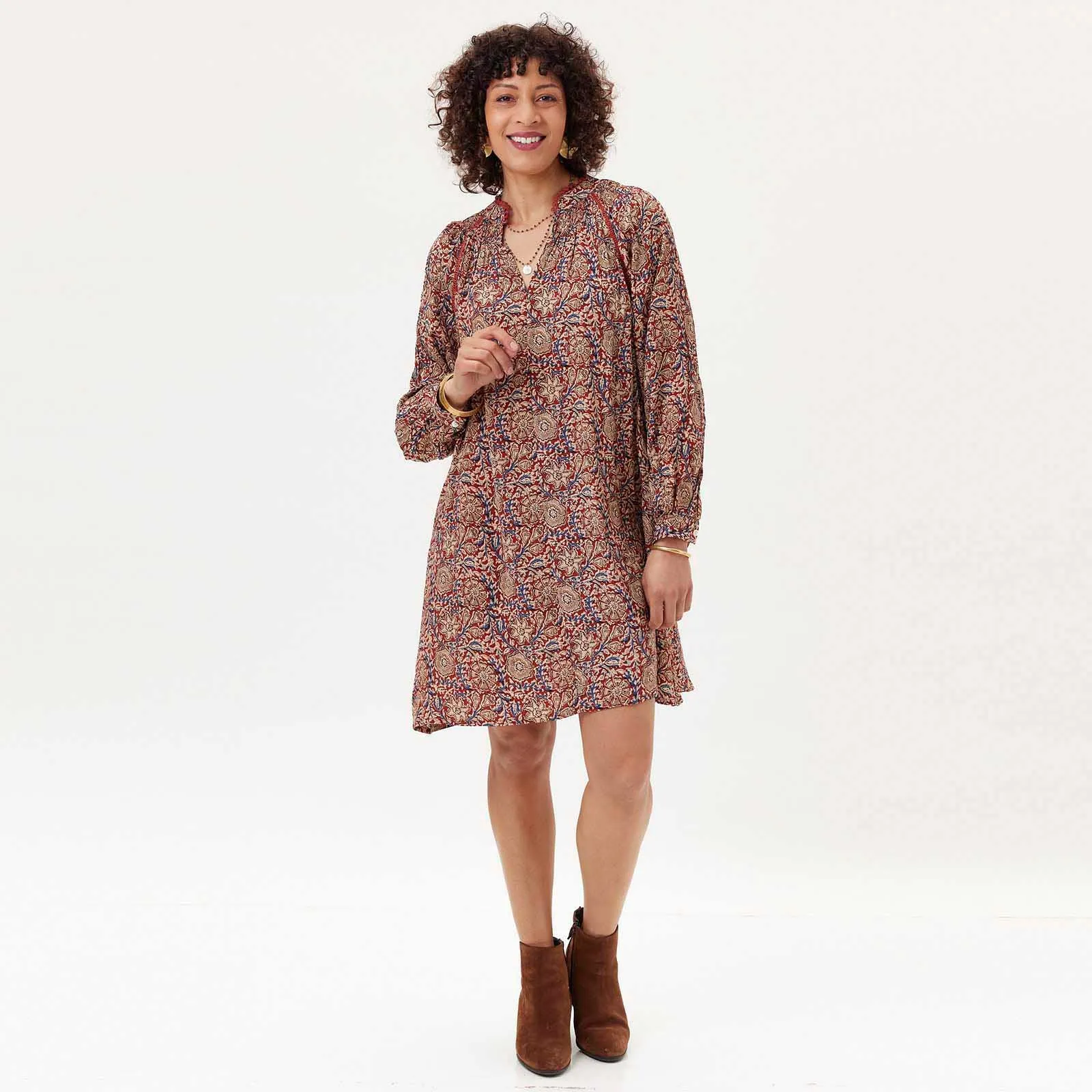 Bohemian Block Print Party Dress - 100% Cupro