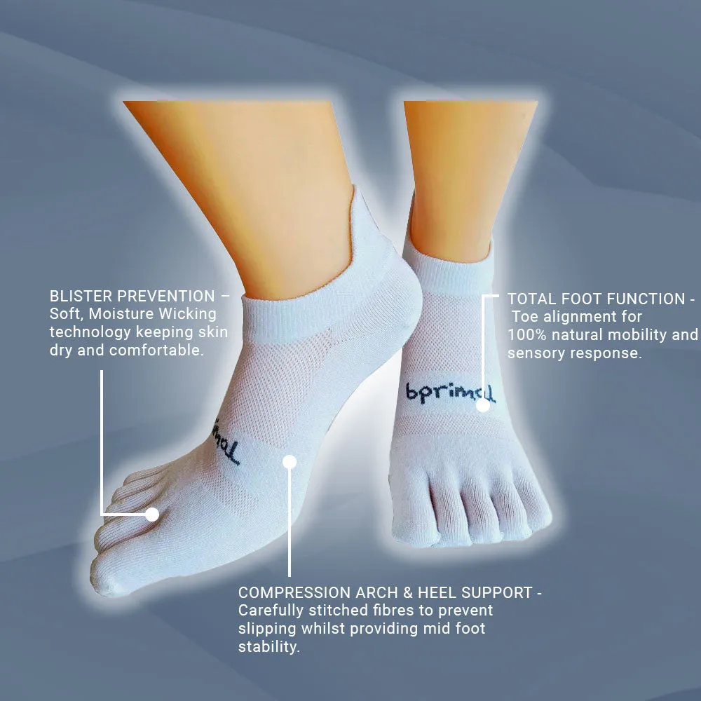 Bprimal Performance Five-Toe Socks - Regular Weight - No-Show - White