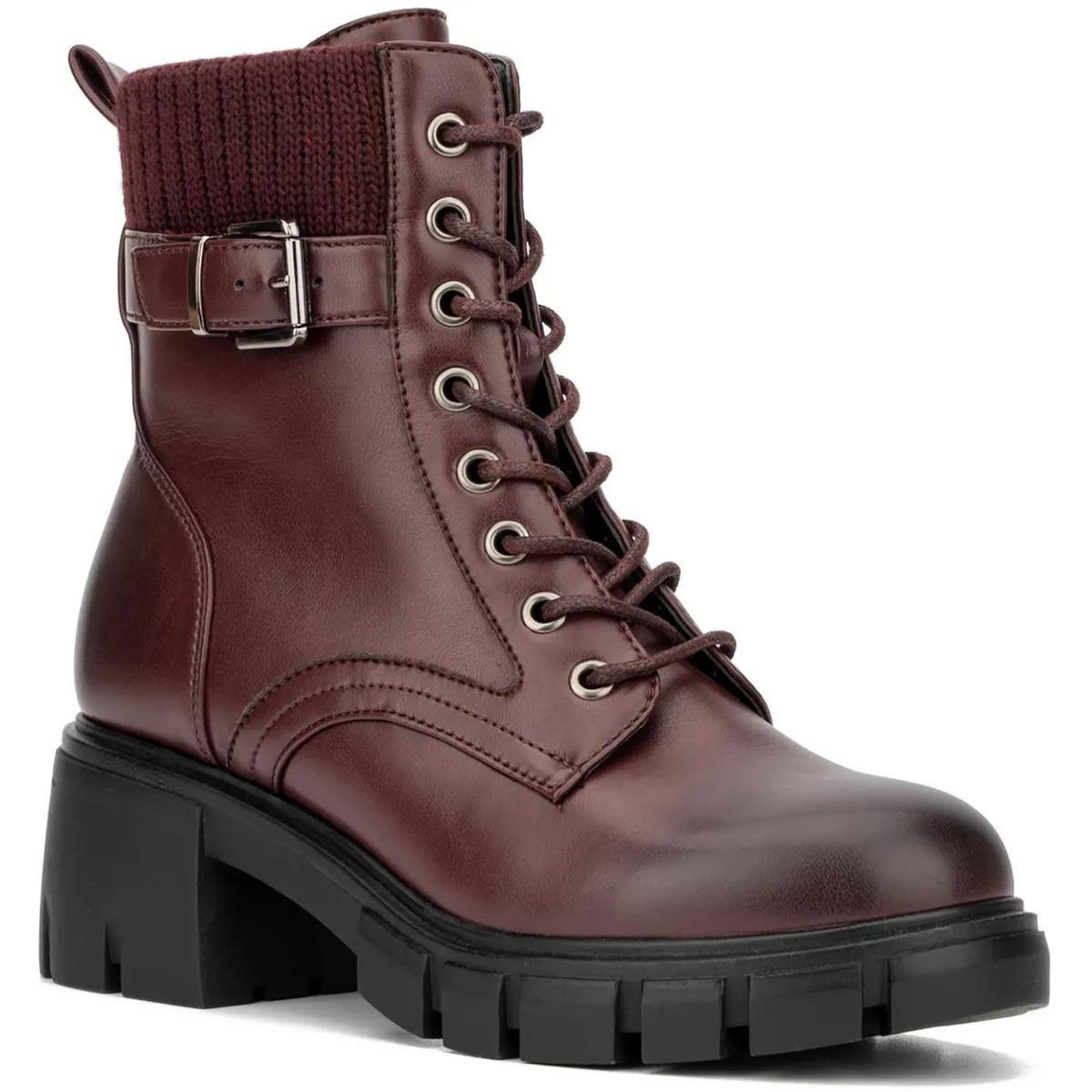 Christine Womens Faux Leather Lug Sole Combat & Lace-Up Boots