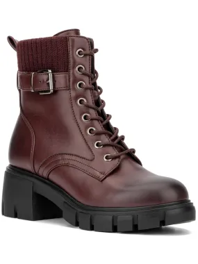 Christine Womens Faux Leather Lug Sole Combat & Lace-Up Boots