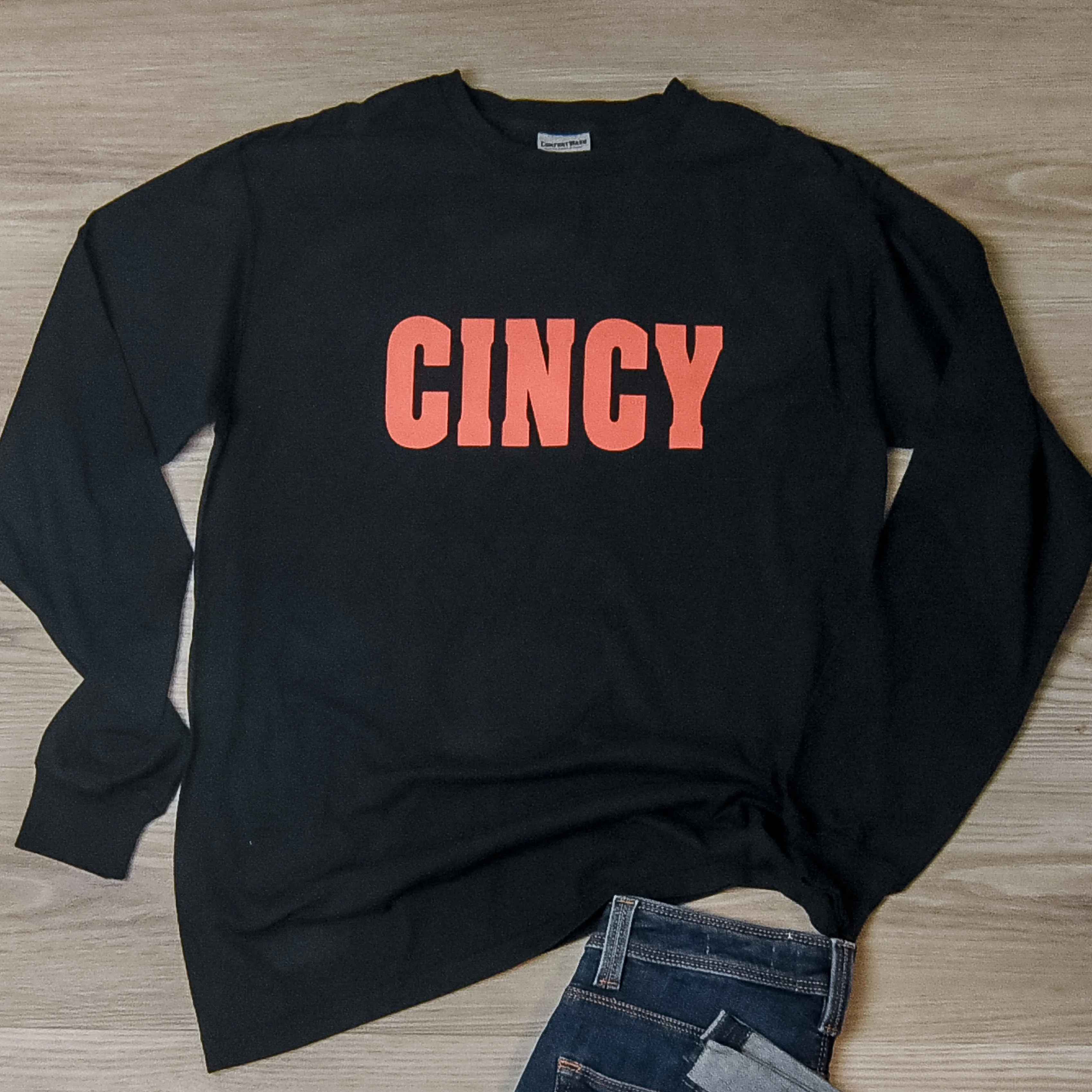 CINCY Block Long Sleeve T-Shirt on Black