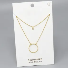 Circle Pendant Gold Dipped Layered Chain Necklace