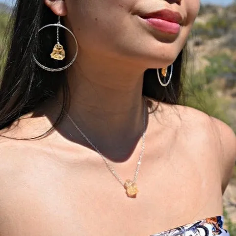 Citrine Joy Silver Hoop Earring & Necklace Set