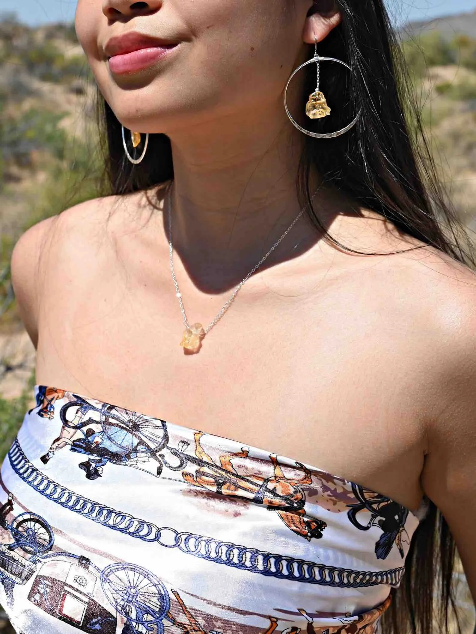 Citrine Joy Silver Hoop Earring & Necklace Set