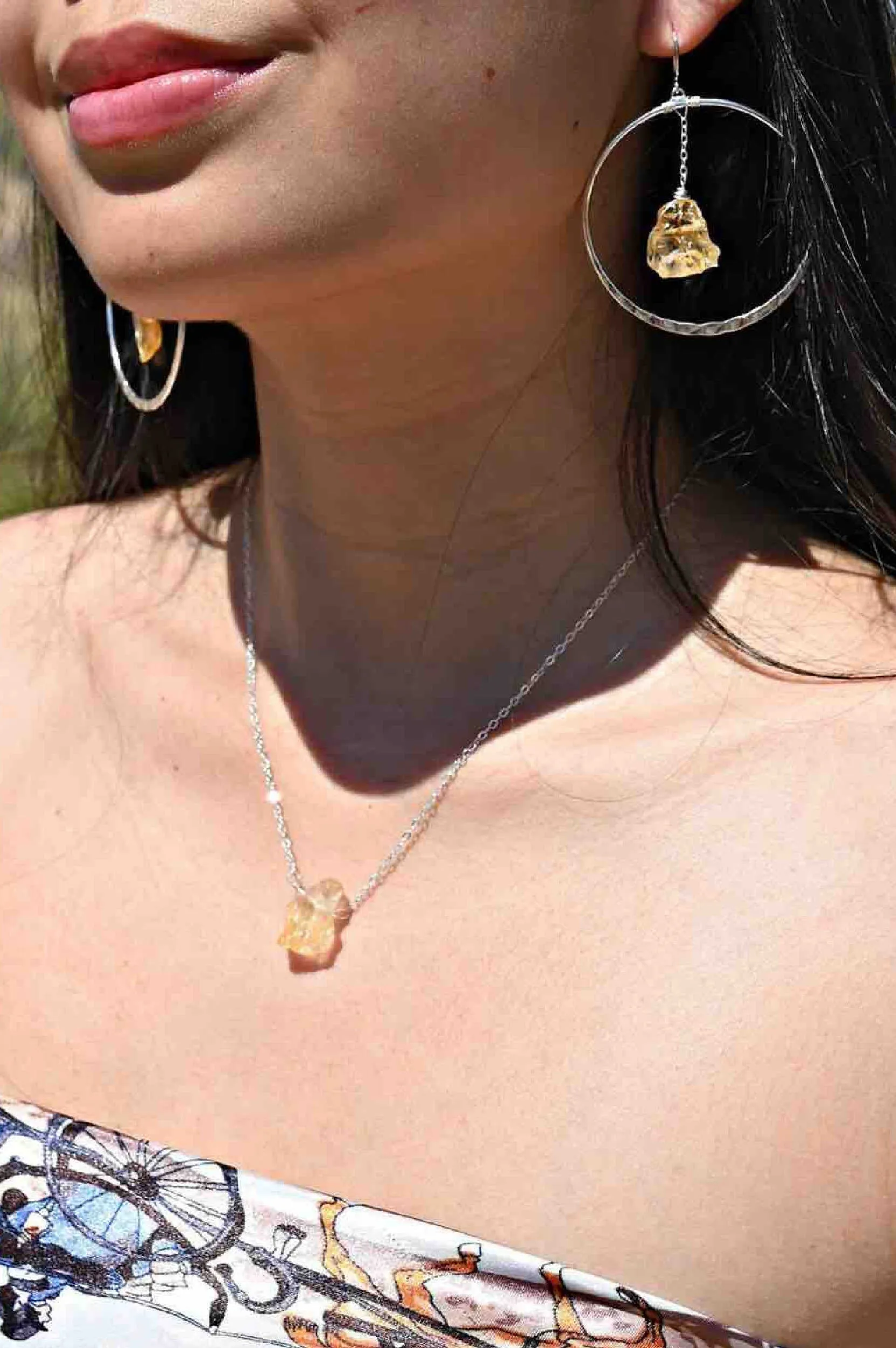 Citrine Joy Silver Hoop Earring & Necklace Set