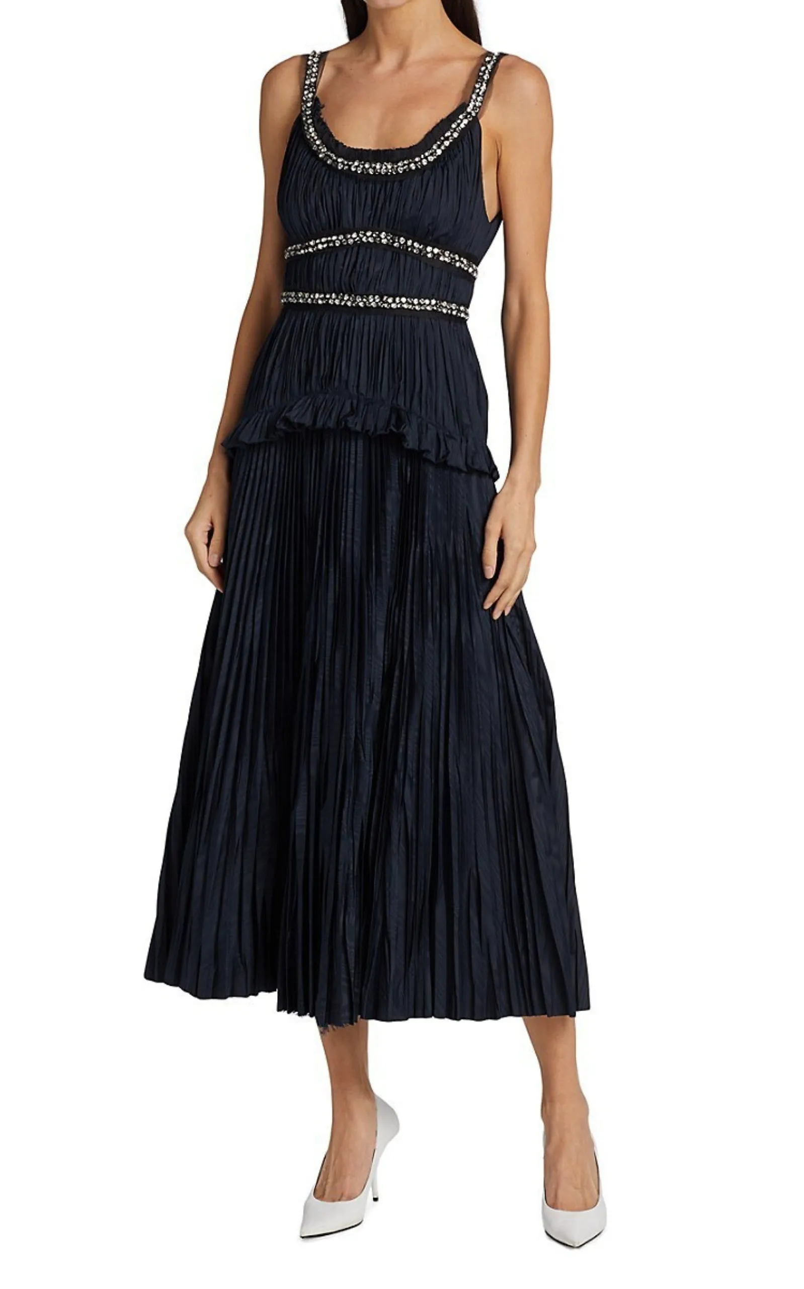 Crystal-Beaded Moire Taffeta Midi Dress