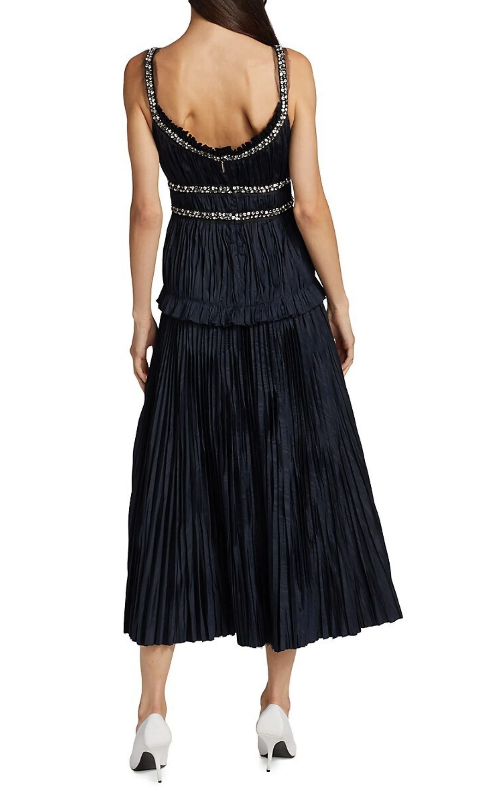 Crystal-Beaded Moire Taffeta Midi Dress