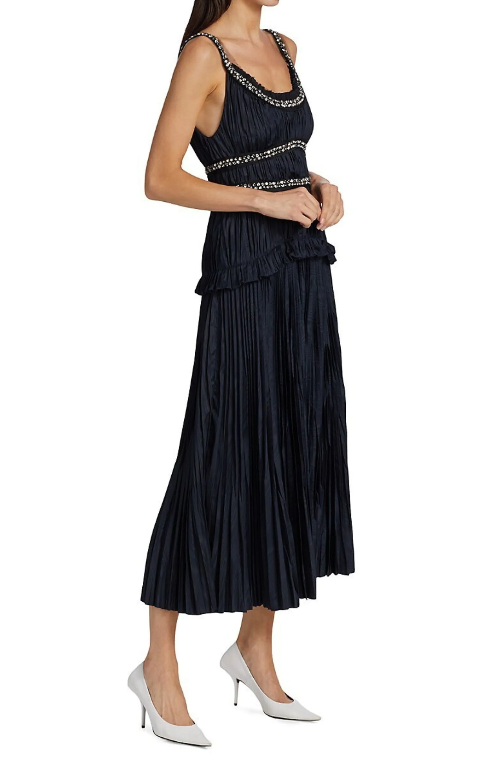 Crystal-Beaded Moire Taffeta Midi Dress