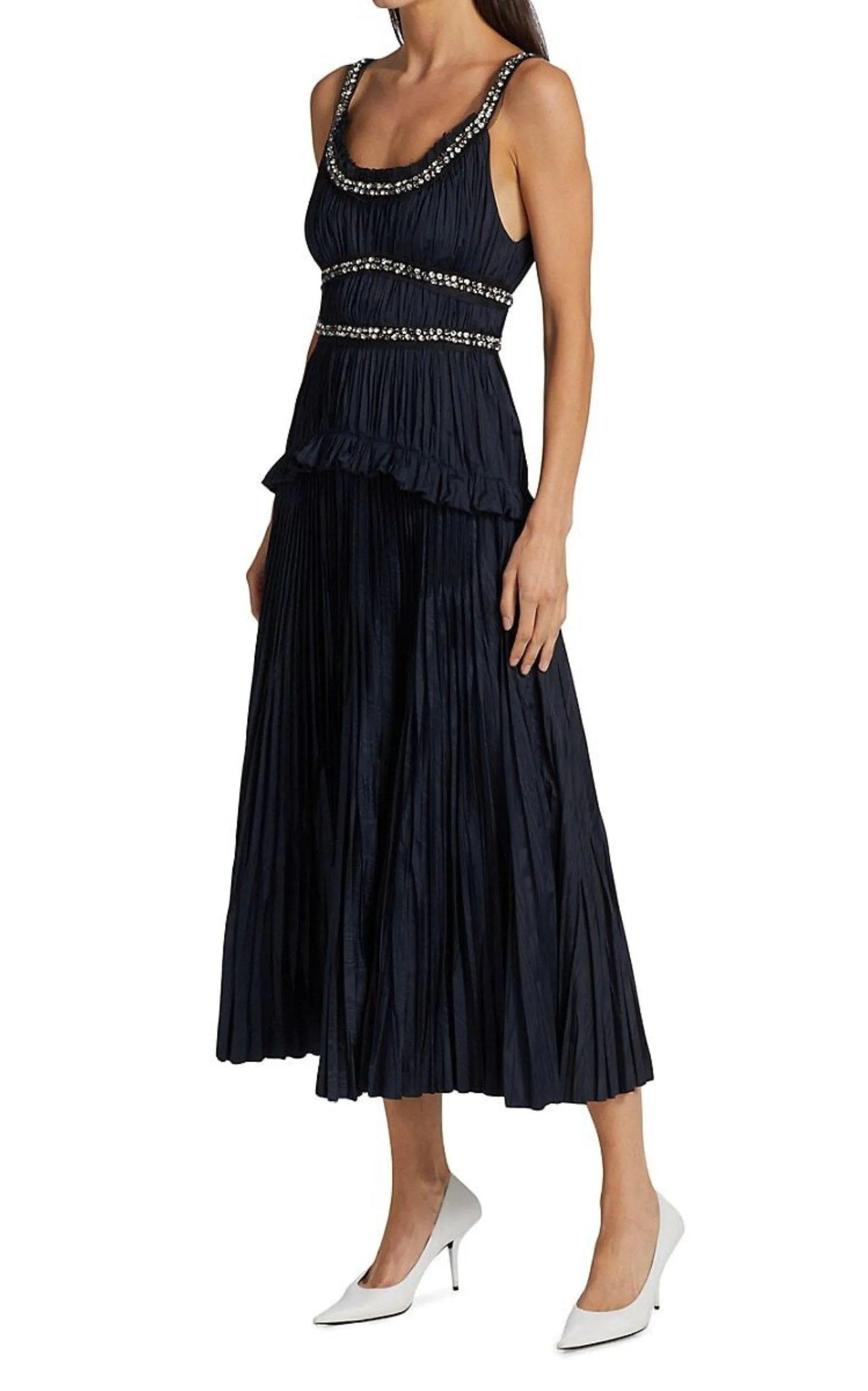 Crystal-Beaded Moire Taffeta Midi Dress