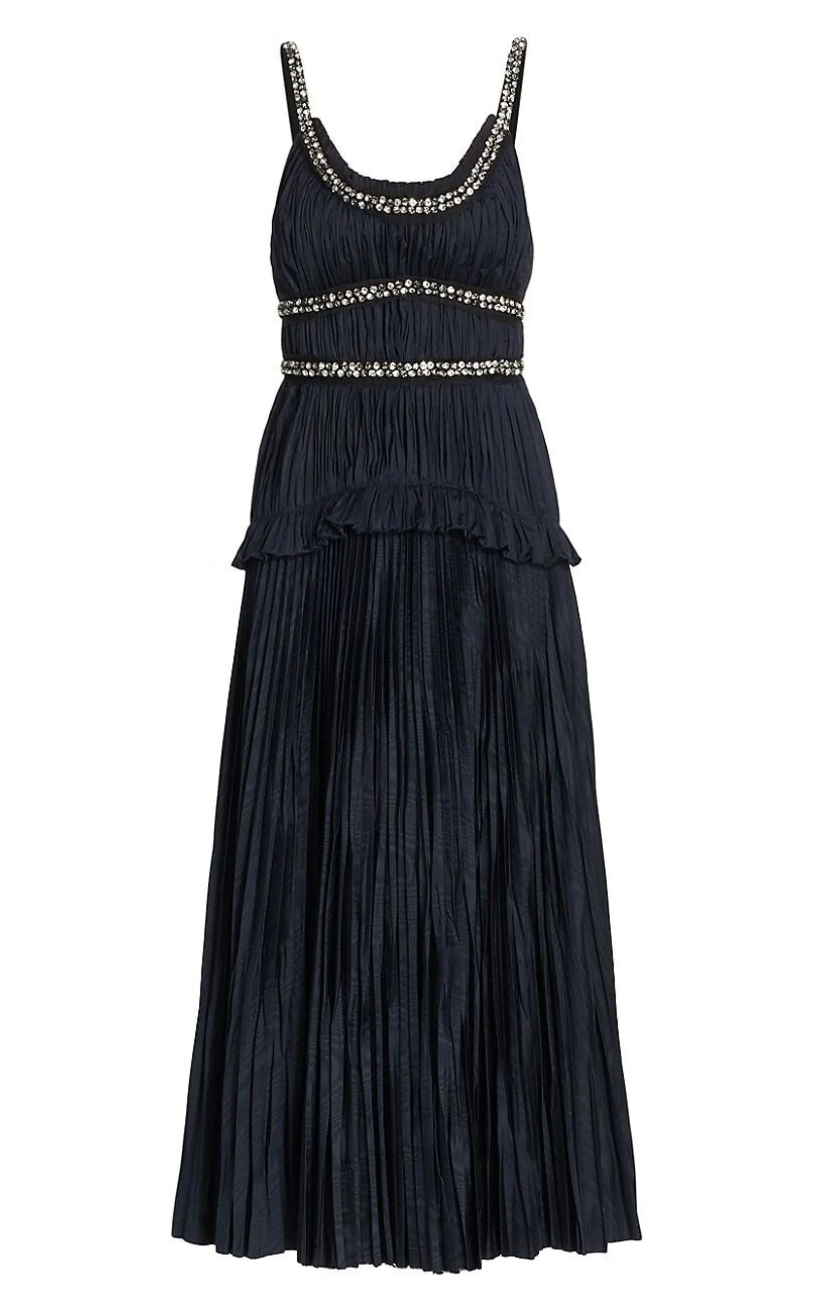 Crystal-Beaded Moire Taffeta Midi Dress