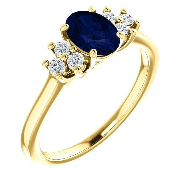 Ellie Ring- Oval Blue Sapphire Prong Set Accented Engagement Ring