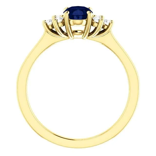 Ellie Ring- Oval Blue Sapphire Prong Set Accented Engagement Ring