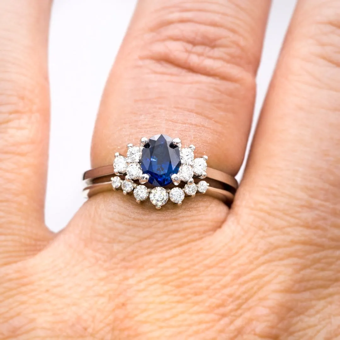 Ellie Ring- Oval Blue Sapphire Prong Set Accented Engagement Ring