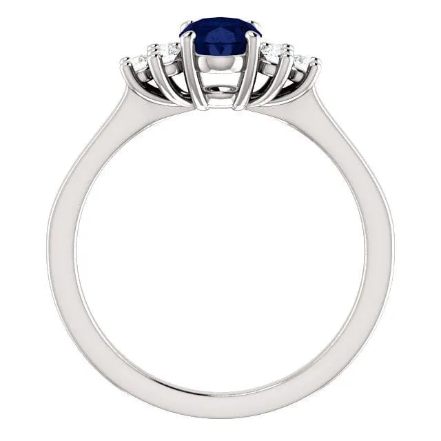 Ellie Ring- Oval Blue Sapphire Prong Set Accented Engagement Ring