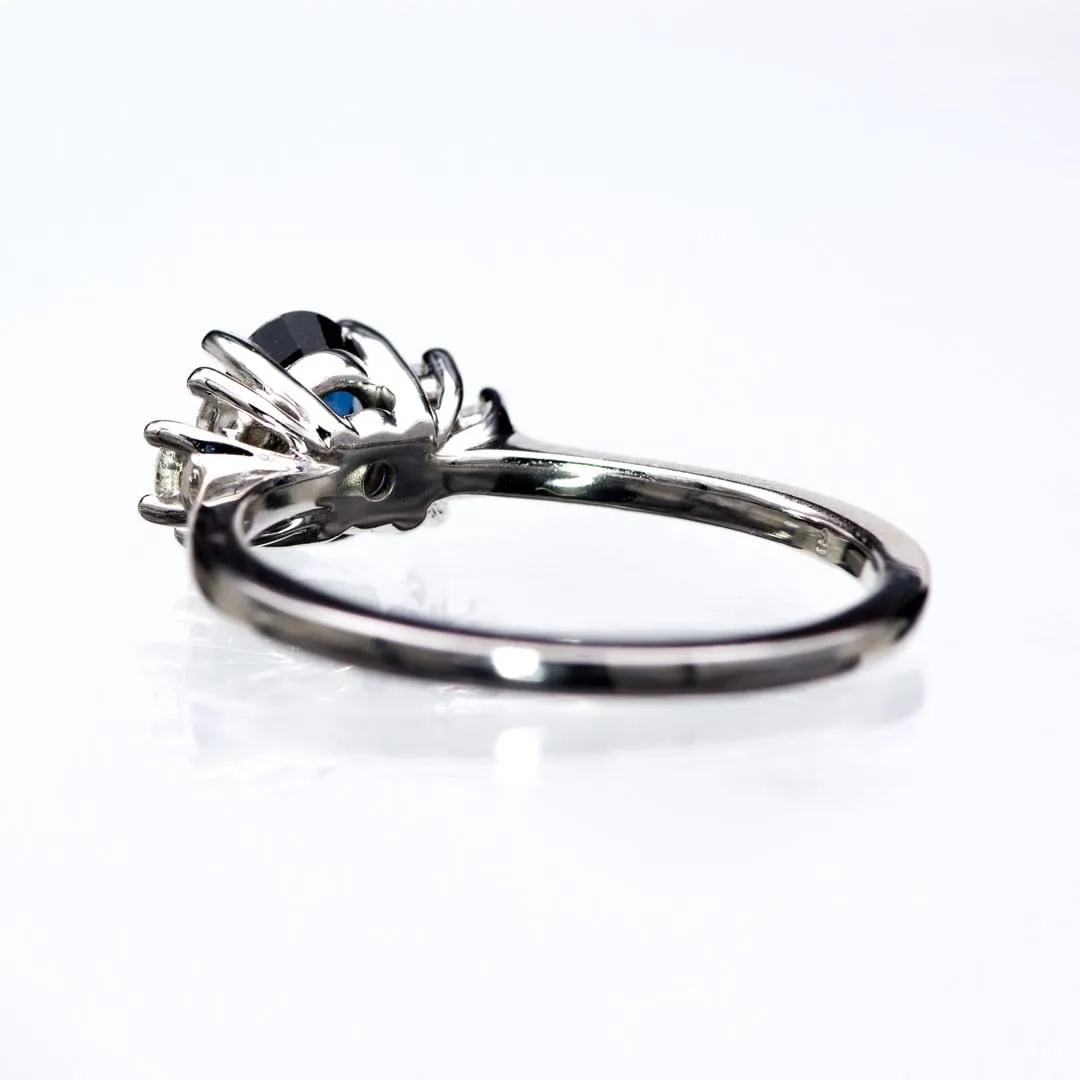 Ellie Ring- Oval Blue Sapphire Prong Set Accented Engagement Ring