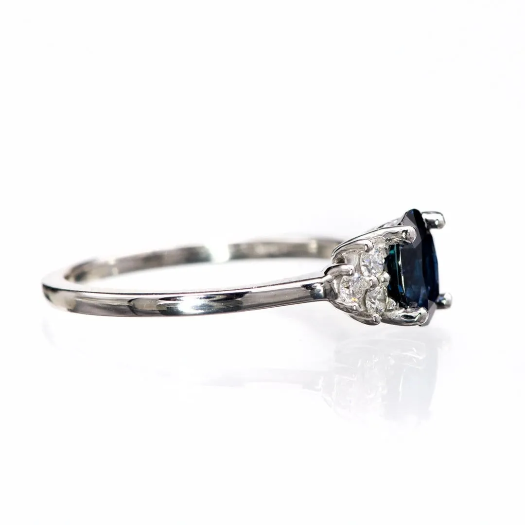 Ellie Ring- Oval Blue Sapphire Prong Set Accented Engagement Ring