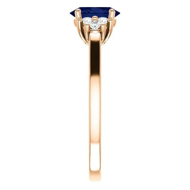 Ellie Ring- Oval Blue Sapphire Prong Set Accented Engagement Ring