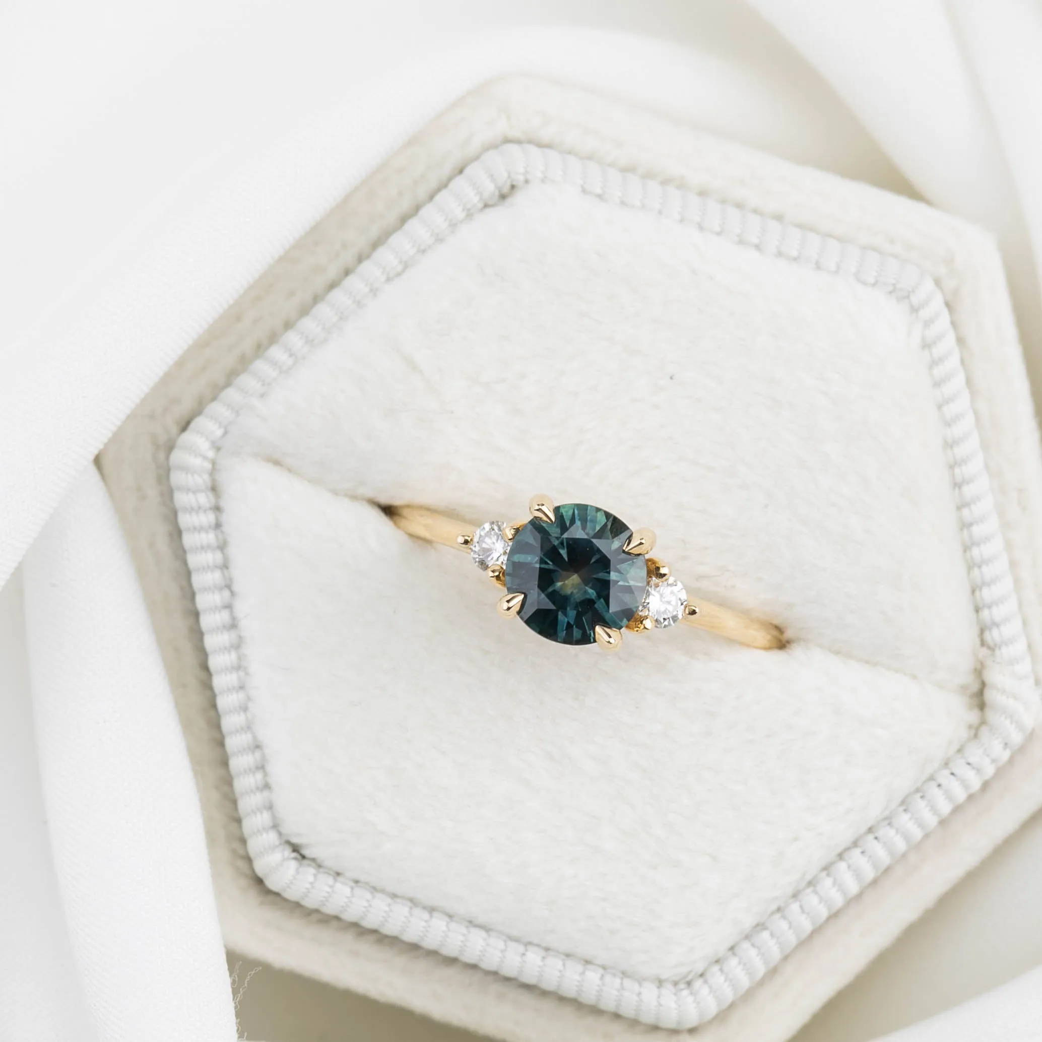 Emilie Ring 1.12ct Green Blue Round Montana Sapphire Ring, 14k Yellow Gold (One of a kind)