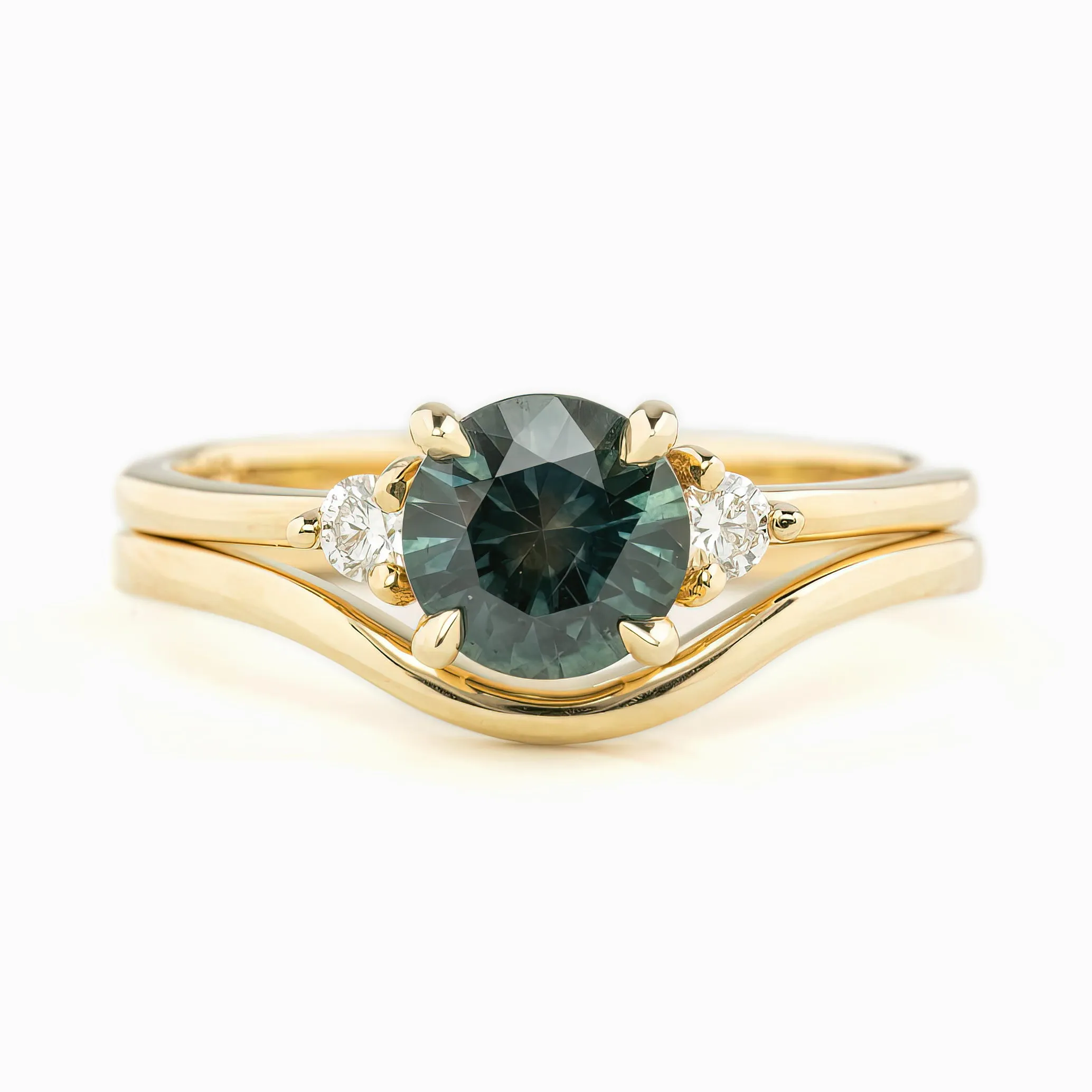 Emilie Ring 1.12ct Green Blue Round Montana Sapphire Ring, 14k Yellow Gold (One of a kind)