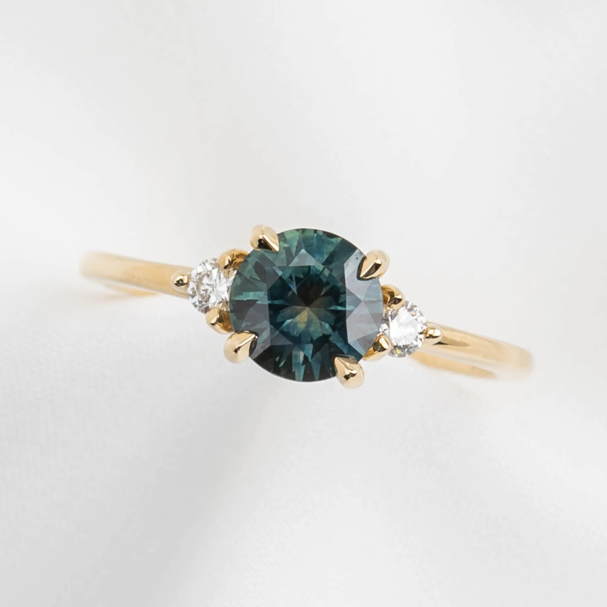 Emilie Ring 1.12ct Green Blue Round Montana Sapphire Ring, 14k Yellow Gold (One of a kind)