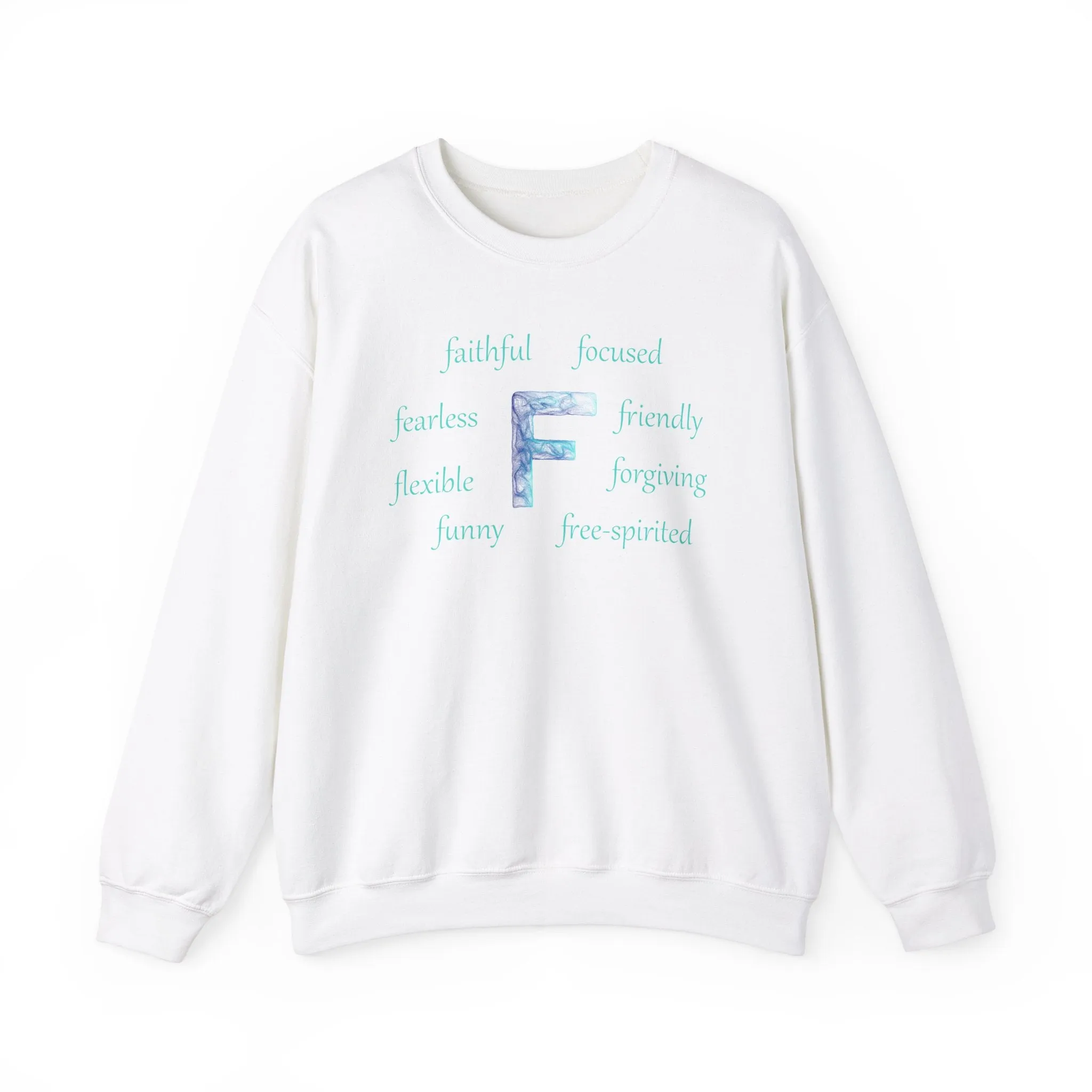 F Alphabet Sweatshirt, Alphabet Initial "F" Unisex Heavy Blend™ Optimistic, Mental Health, Motivational Crewneck Sweatshirt, Self-affirming Sweatshirt