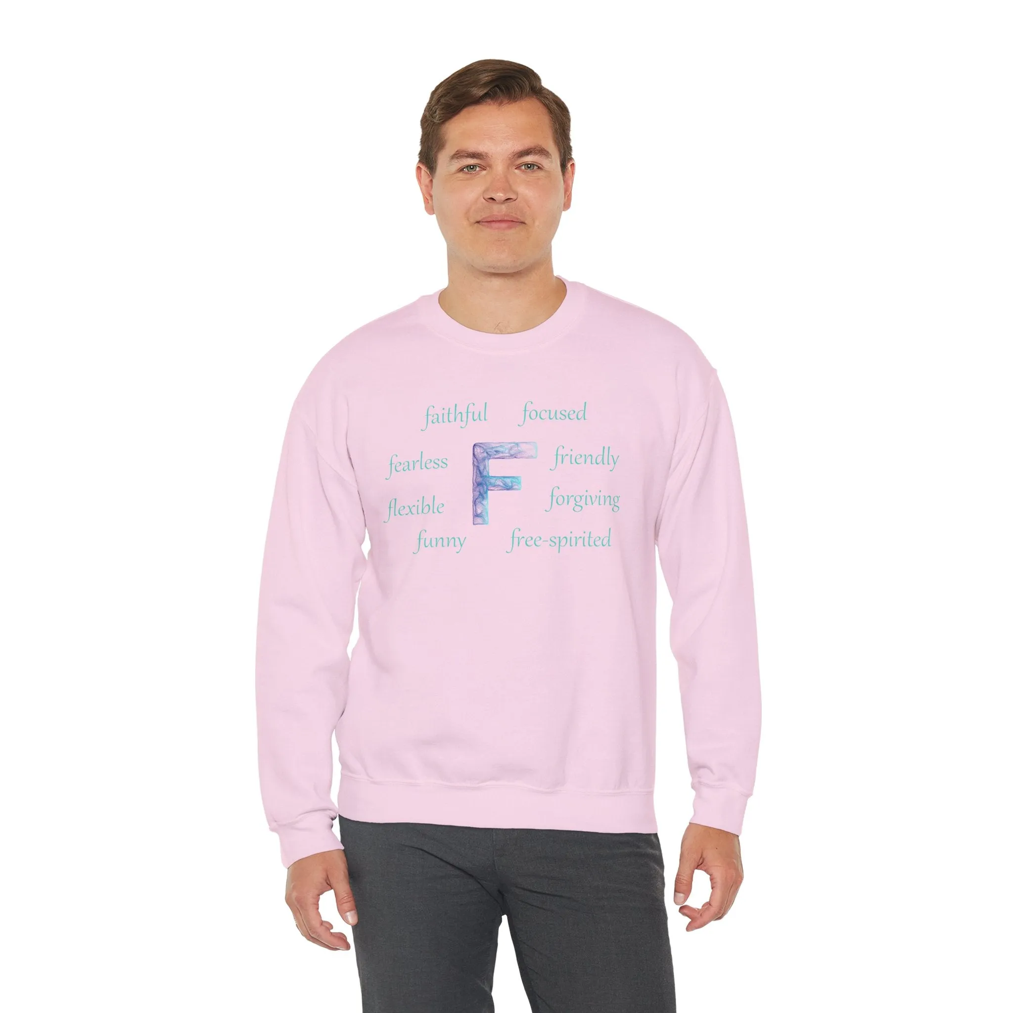 F Alphabet Sweatshirt, Alphabet Initial "F" Unisex Heavy Blend™ Optimistic, Mental Health, Motivational Crewneck Sweatshirt, Self-affirming Sweatshirt