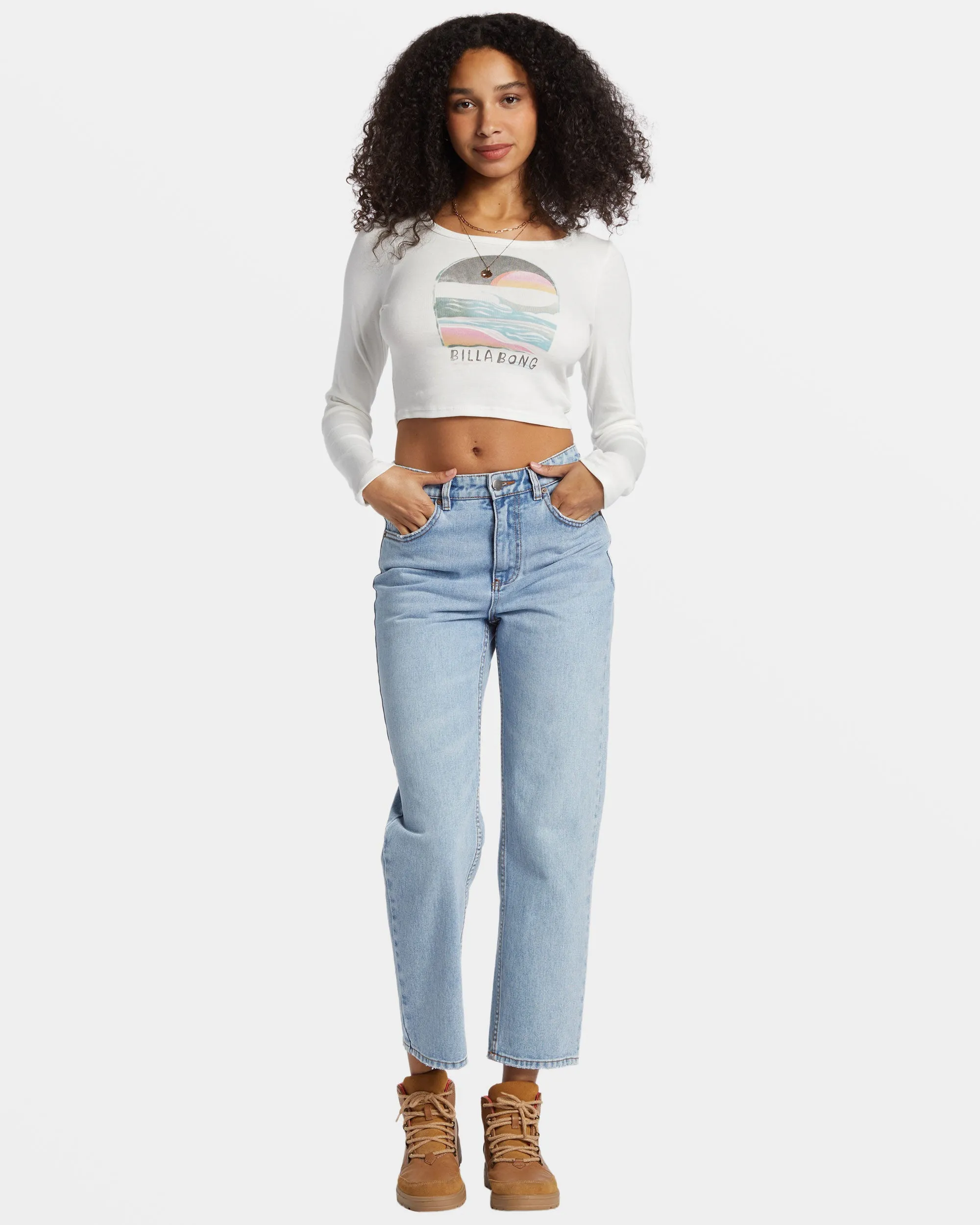 Find Your Coast Long Sleeve Cropped T-shirt - Salt Crystal