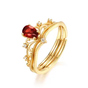 Garnet Crown Ring Set