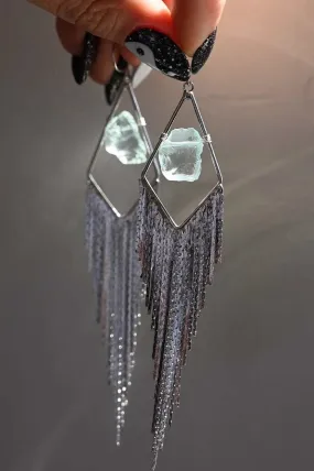 Glow From Within Aquamarine Silver Fringe Earrings