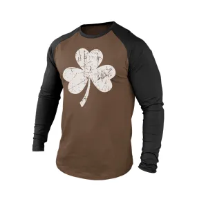 GOOD LUCK SHAMROCK 100% COTTON RAGLAN GRAPHIC LONG SLEEVE T-SHIRT