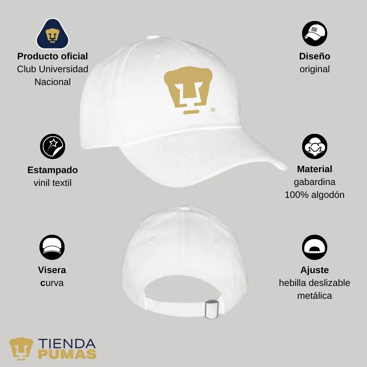 Gorra Ajustable Unisex Pumas UNAM Logo Dorado Vinil