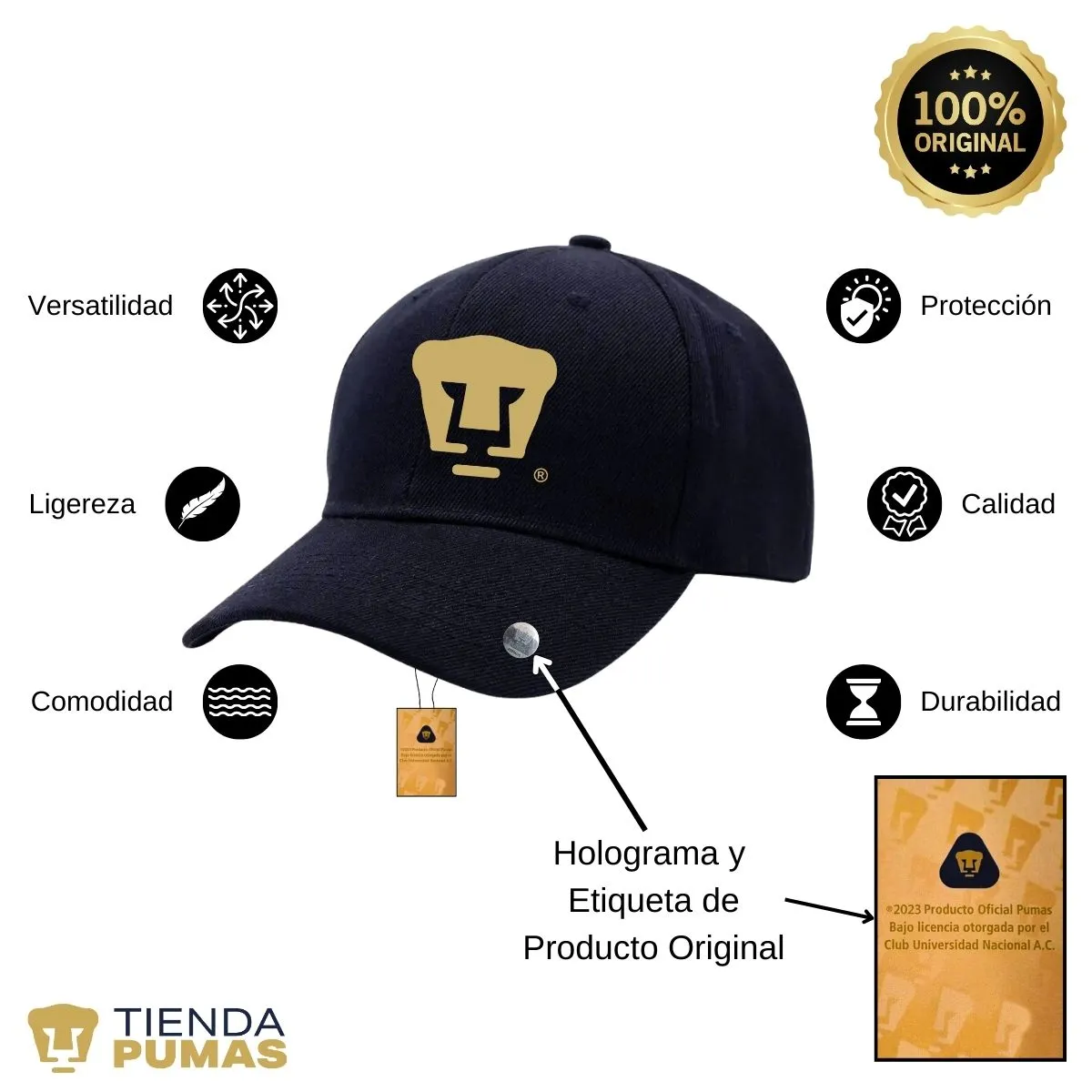 Gorra Ajustable Unisex Pumas UNAM Logo Dorado Vinil