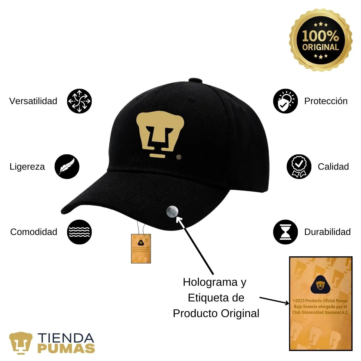 Gorra Ajustable Unisex Pumas UNAM Logo Dorado Vinil