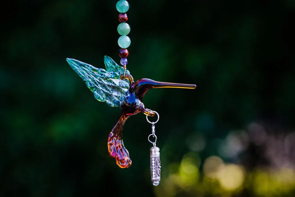 Green and Tan Hummingbird with Keepsake Vial