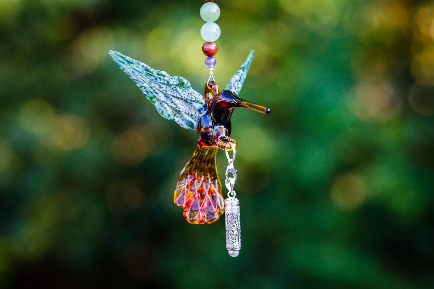 Green and Tan Hummingbird with Keepsake Vial