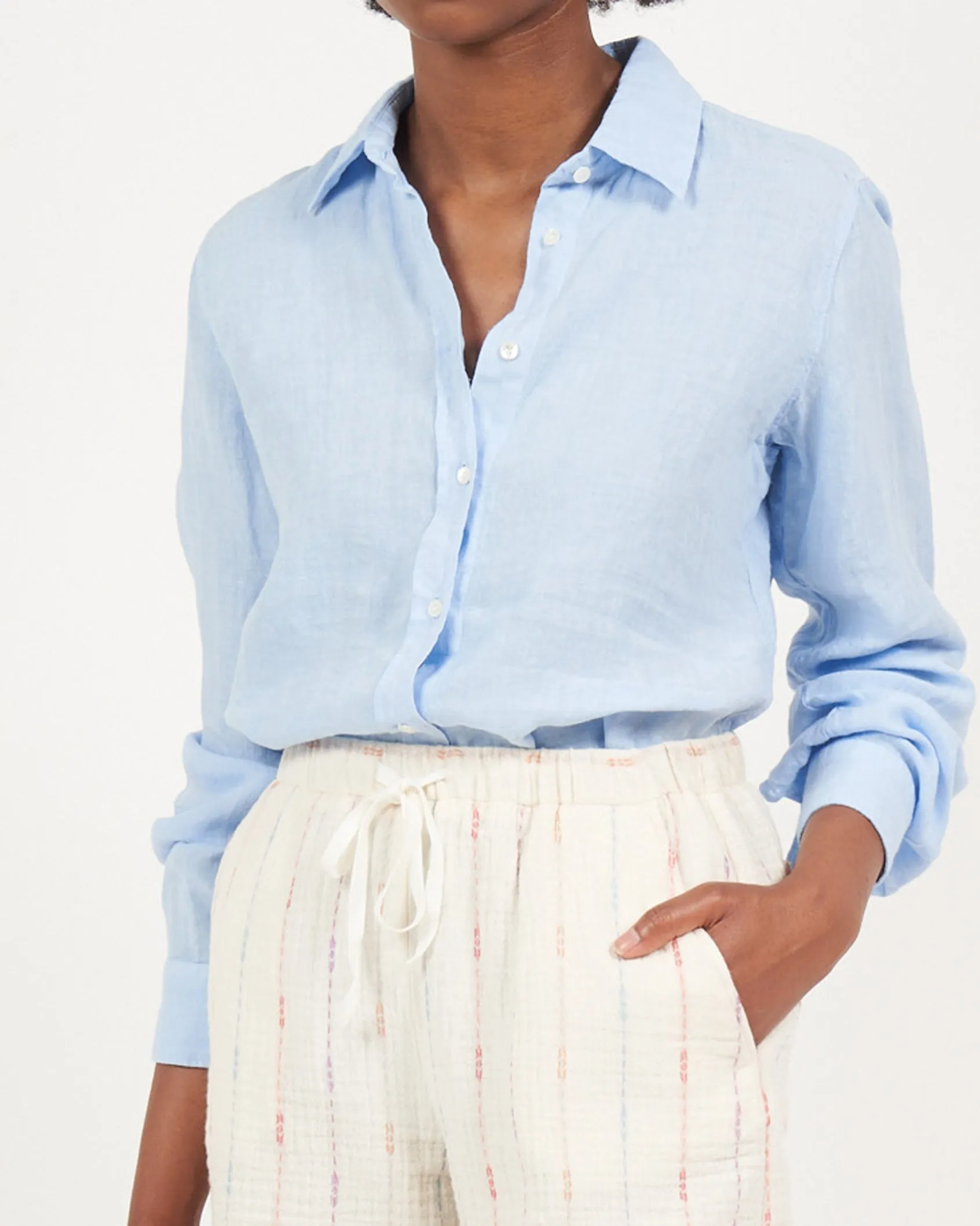 Hartford Coraz Sea Blue Linen Shirt