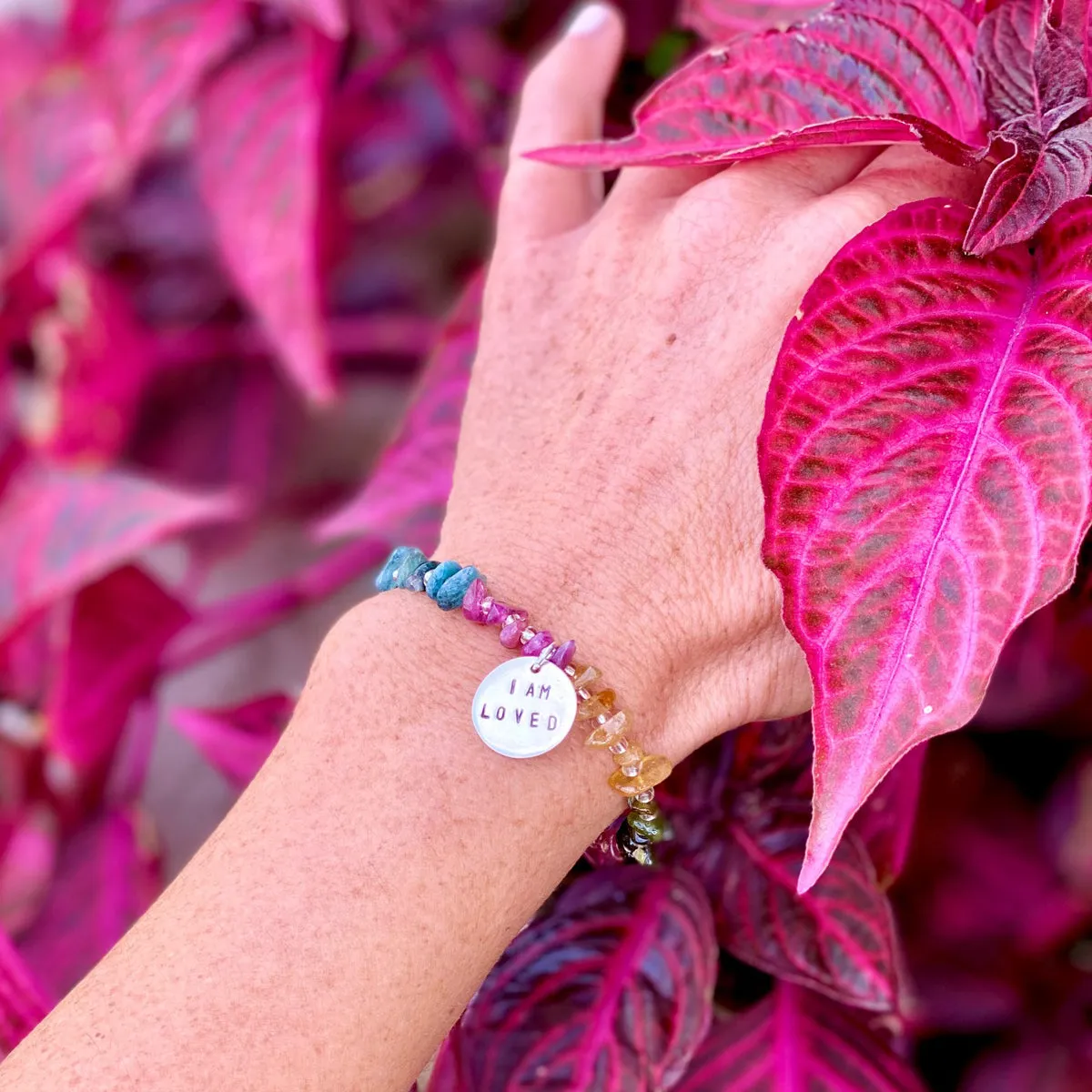 I am Loved, Loving and Lovable Affirmation Bracelet with Tourmaline