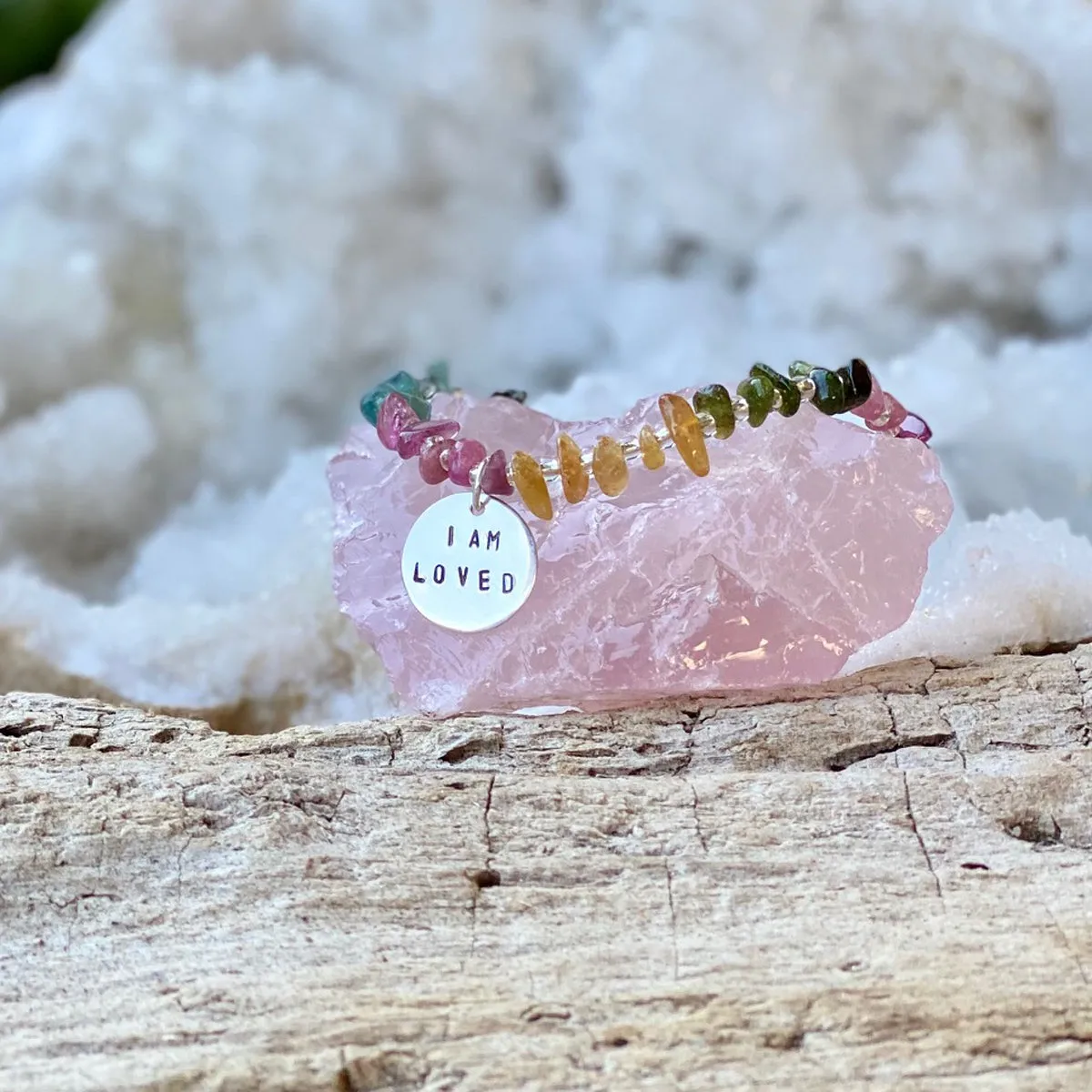 I am Loved, Loving and Lovable Affirmation Bracelet with Tourmaline