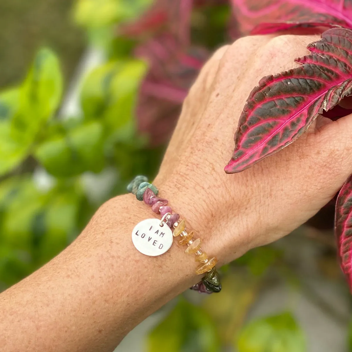 I am Loved, Loving and Lovable Affirmation Bracelet with Tourmaline