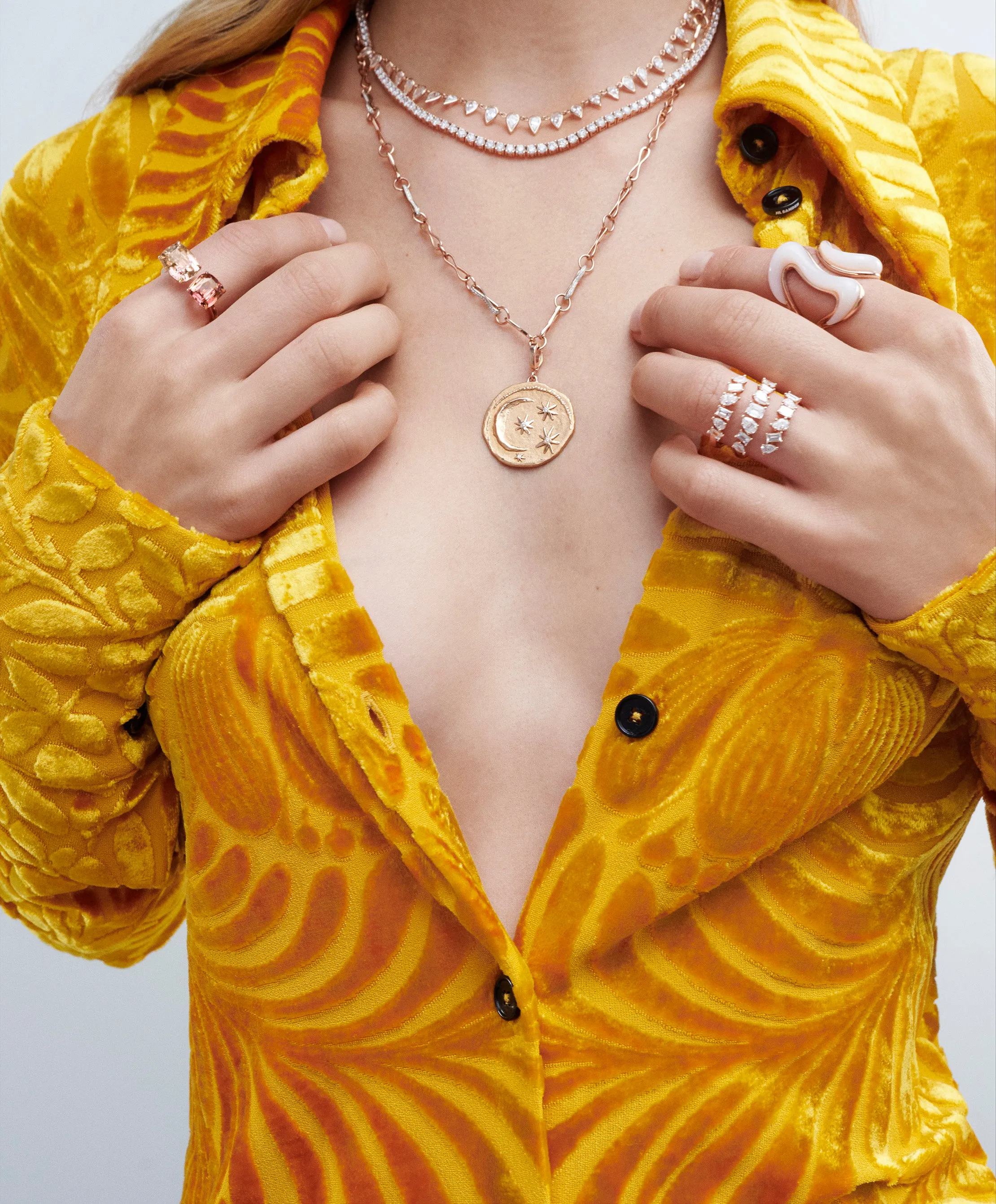 Large Cosmic Coin & Sapphire Charm Necklace