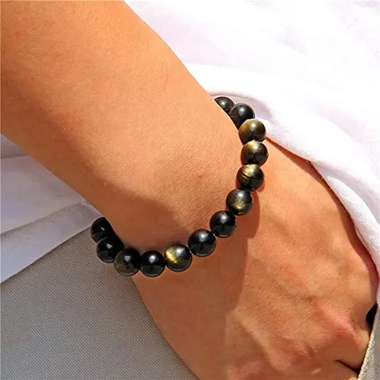 Natural Golden Obsidian Bead Bracelet