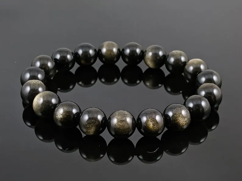 Natural Golden Obsidian Bead Bracelet