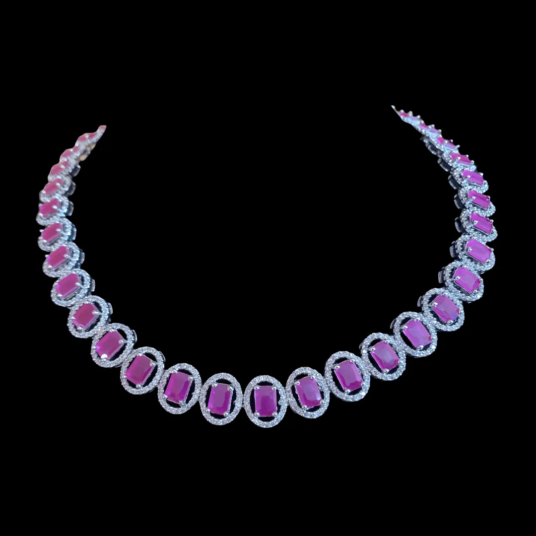 NS148 Anamika  cz necklace - ruby ( READY TO SHIP )